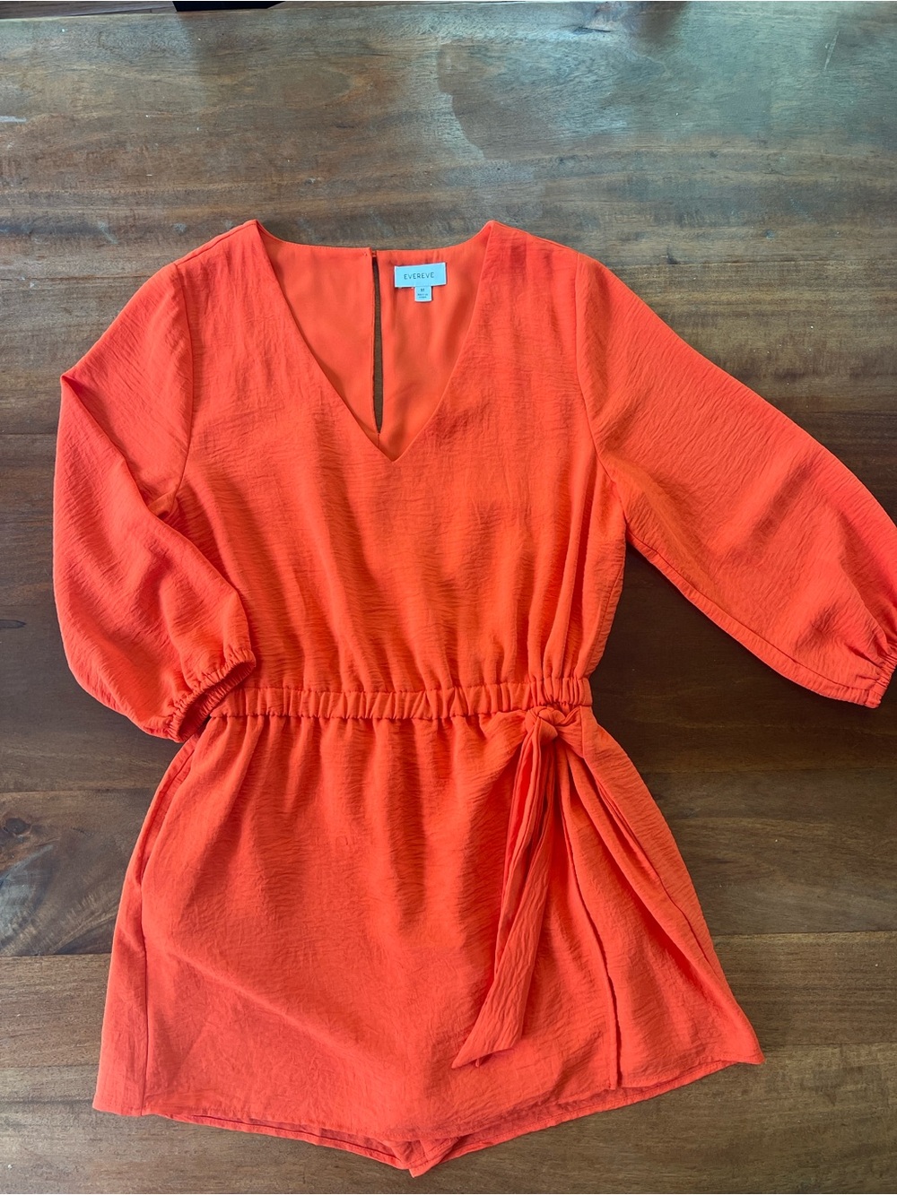 EVEREVE Brinley Romper Medium Orange Skort Wrap Front 3/4 Sleeve V Neck